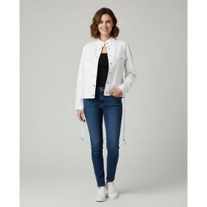 Liz Claiborne Denim Jacket Straps White Button Closure White Size Small Petite